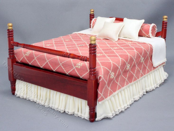 (image for) Miniature Mahogany Bed Dressed in Dark Peach Spread