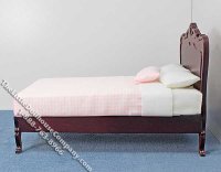 (image for) Miniature Mahogany Double Bed with Pink Linen for Dollhouses