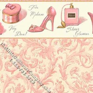 (image for) Pink Boudoir Scroll Pattern Miniature Wallpaper for Dollhouses
