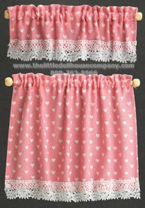 (image for) Miniature Cottage Style Curtains Set, Nursery Hearts, Pink