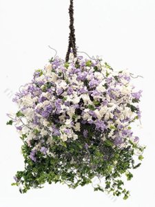 (image for) Miniature Lilac and White Hanging Basket For Dollhouses