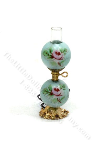 (image for) Miniature Mint Green Floral Oil Lamp for Dollhouses