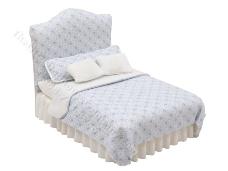 (image for) 1:24 Scale Miniature Blue "Sugar Squares" Bed for Dollhouses