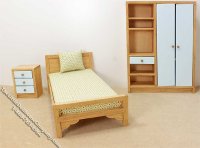 (image for) Miniature 3pc Oak Bedroom Set for Dollhouses