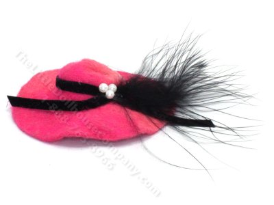 (image for) AS IS Ladies Pink Hat w/Black Ribbon and Feather for Dollhouses