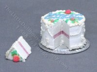 (image for) Vintage Miniature Anniversary Cake with Slice for Dollhouses