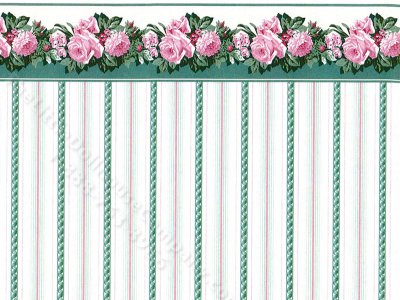 (image for) Pink and Green Stripe Pattern Miniature Wallpaper for Dollhouses