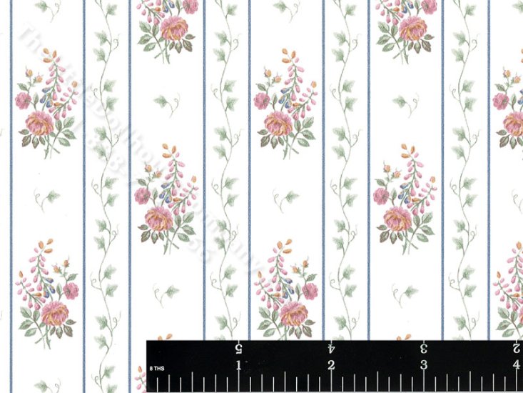 (image for) Bouquet and Vine Stripe Miniature Wallpaper for Dollhouses
