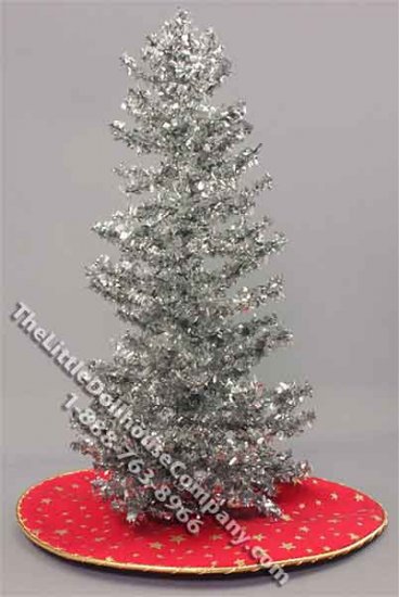 (image for) Miniature Silver Coloured Christmas Tree w/Skirt for Dollhouses