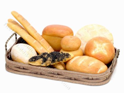 (image for) Miniature Handmade Large Basket of Bread for Dollhouses