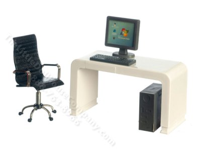 (image for) Miniature Desk, Chair and Computer Set for Dollhouses