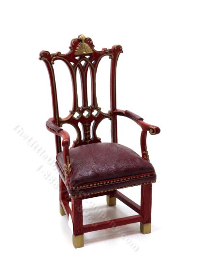 (image for) Dining Chair Mahogany with Red Leather Cushion Seat