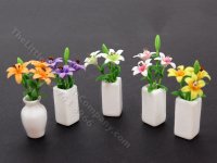 Miniature Lily Flowers in White Vase for Dollhouses (image for) Miniature Lily Flowers in White Vase for Dollhouses