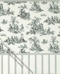 (image for) Miniature 3 pc. Black Toile Wallpaper with Grey Striped Trim Set