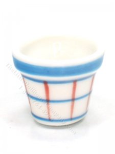(image for) Miniature White Ceramic Pot with Orange and Blue Stripes