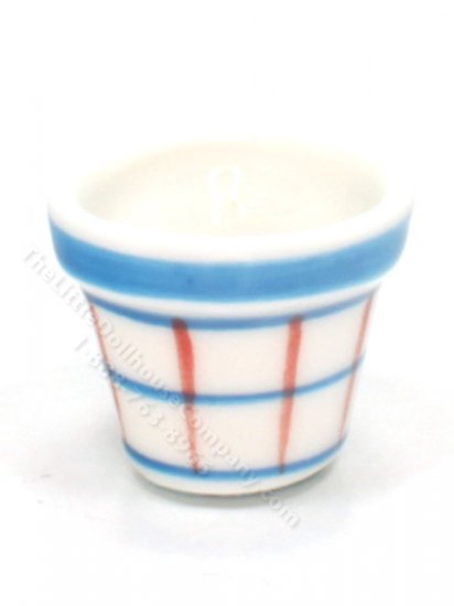 (image for) Miniature White Ceramic Pot with Orange and Blue Stripes