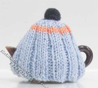 (image for) Dollhouse Scale Model Brown Teapot with Gray/Orange Cozy
