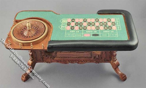 (image for) Miniature Walnut Finish Roulette Table for Dollhouses