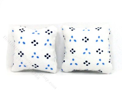 (image for) Miniature Pair of White and Blue Pillows for Dollhouses