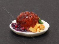 (image for) Miniature Ham on Serving Plate for Dollhouses