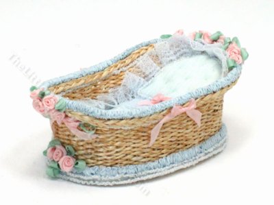 (image for) Miniature Handmade Brown Wicker Bassinet for Dollhouses