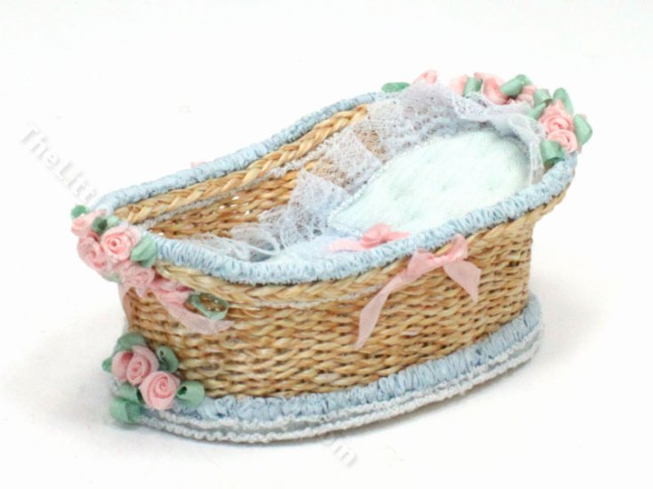 (image for) Miniature Handmade Brown Wicker Bassinet for Dollhouses