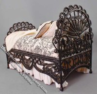 (image for) Miniature Black Bed with Pillows and Bedspread by Janet