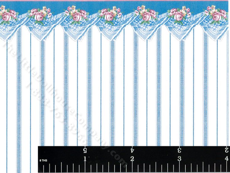 (image for) Dollhouse Scale Model Wallpaper - Blue Stripe w/ Border