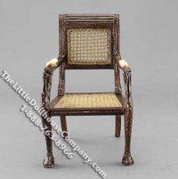(image for) Miniature Walnut Finish Caned Swan Armchair for Dollhouses