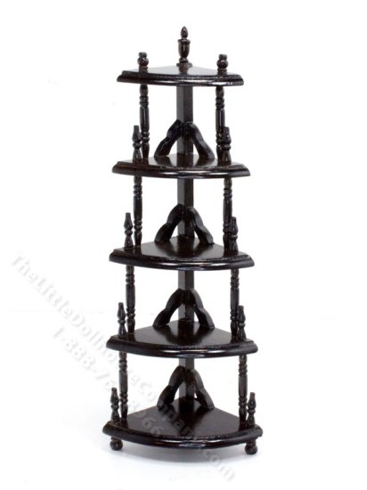 (image for) Miniature Dark Walnut Corner Shelf for Dollhouses