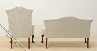 (image for) Miniature White Sofa & Two Wing Chairs Set for Dollhouses
