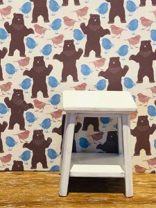 (image for) Dollhouse Scale Model Wallpaper - Bear with Birds - 3pc Set