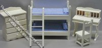 (image for) Miniature 5 Piece White Bunkbed Set for Dollhouses