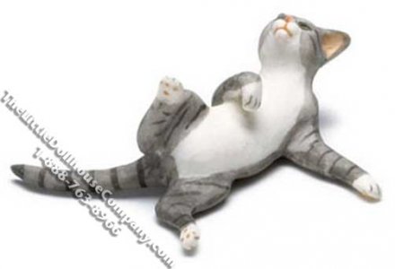 (image for) Dollhouse Scale Model Gray & White Cat Reclining