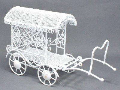 (image for) Miniature White Wire Covered Wagon for Dollhouses