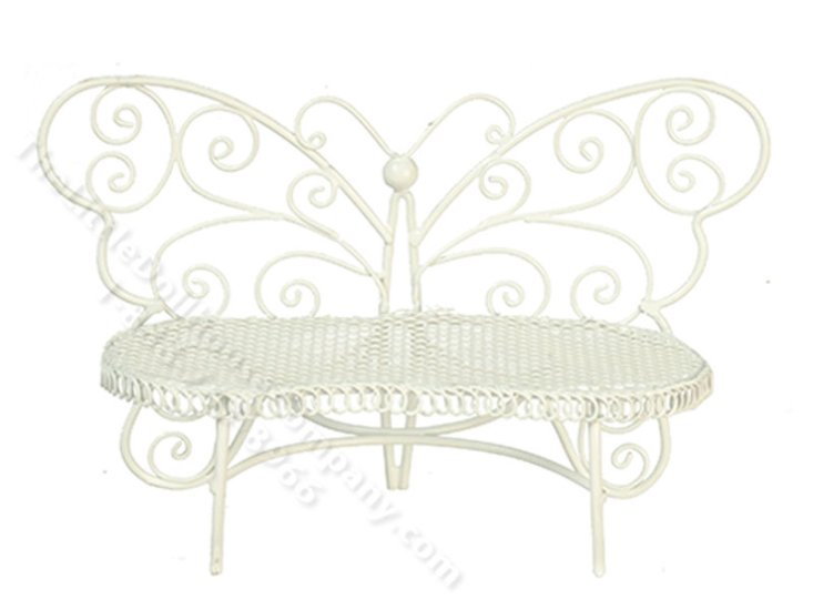 (image for) Miniature White Wire Butterfly Bench for Dollhouses