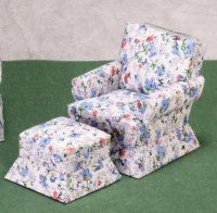 (image for) Miniature Chair and Ottoman with Pink Floral Pattern