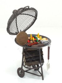 (image for) Miniature Wood-Burning Barbecue with Cooking Food and Accesories