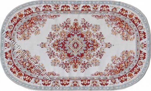 (image for) Dollhouse Scale Model Oval Red & Gold on Gray Rug