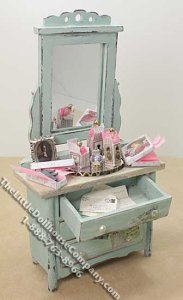 (image for) Miniature Decorated Green Dresser w/mirror for Dollhouses
