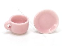 (image for) Miniature Ceramic Pink Glazed Tea Cup and Saucer