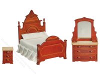 (image for) Miniature 3 Piece Walnut Victorian Bedroom Set for Dollhouses