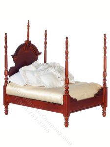 (image for) Miniature Walnut Four Poster Bed For Dollhouses