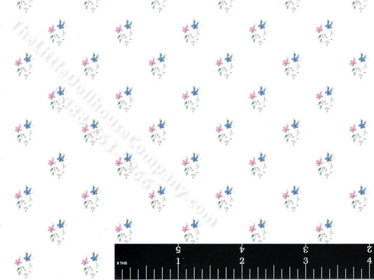 (image for) Pink and Blue Flowers Miniature Wallpaper for Dollhouses