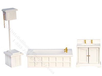 (image for) Miniature 3pc Victorian White Bathroom Set for Dollhouses