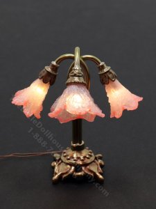 (image for) Miniature Brass Pink Triple Tulip Lamp by Jim Pounder