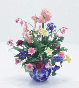 Miniature Flower Arrangement in China Vase by Marie Massey (image for) Miniature Flower Arrangement in China Vase by Marie Massey