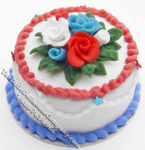 (image for) Dollhouse Scale Model July 4th Cake w/Red, White & Blue Roses