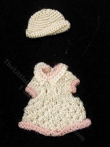 (image for) Miniature Vintage Knit Cream and Pink Dress with Hat