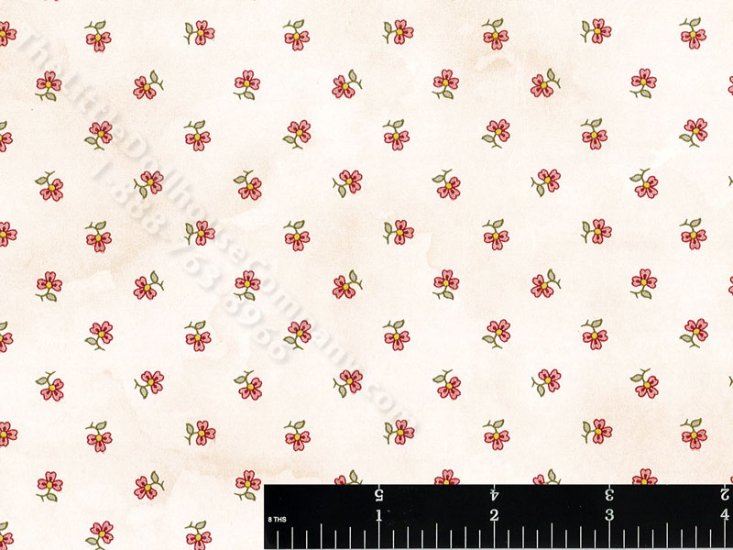 (image for) Pink Flowers on Limewash Miniature Wallpaper for Dollhouses